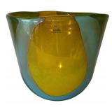 LR - Glass Nuvo Handmade Lithuania Glass Vase - Teal Amber Fusion, 10 in Tall