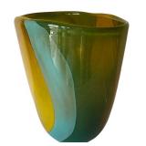 LR - Glass Nuvo Handmade Lithuania Glass Vase - Teal Amber Fusion, 10 in Tall