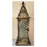 LR - Ornate Wood Boxes & Metal Lantern Candle Holder - 3-Piece Set