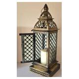 LR - Ornate Wood Boxes & Metal Lantern Candle Holder - 3-Piece Set