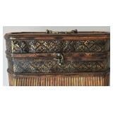 LR - Ornate Wood Boxes & Metal Lantern Candle Holder - 3-Piece Set