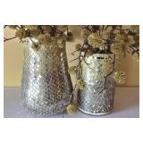 LR - Mosaic Mirror Vases - 9.75in & 12in tall with Faux Foliage (Lot of 2)