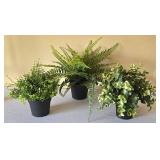 LR - Metal Plant Display Stand Set - 3-Tier Center & Pair Side Stands + 3 Faux Pots