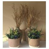 LR - Woven Ceramic Vases with Dried Foliage (2) & Planters with Faux Foliage (2)