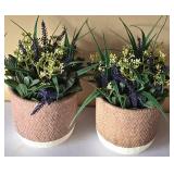 LR - Woven Ceramic Vases with Dried Foliage (2) & Planters with Faux Foliage (2)
