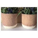 LR - Woven Ceramic Vases with Dried Foliage (2) & Planters with Faux Foliage (2)