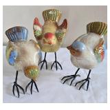 LR - Ceramic Bird Figurines With Metal Legs - Set of 3, 5 Inches Tall