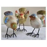 LR - Ceramic Bird Figurines With Metal Legs - Set of 3, 5 Inches Tall