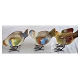 LR - Ceramic Bird Figurines With Metal Legs - Set of 3, 5 Inches Tall