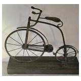 K - Vintage Metal Penny-Farthing Bicycle Sculpture on Wood Base