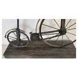 K - Vintage Metal Penny-Farthing Bicycle Sculpture on Wood Base