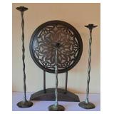 K - Decorative Standing Medallion & 3 Candlesticks