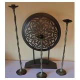 K - Decorative Standing Medallion & 3 Candlesticks
