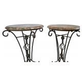DR - Marble-Topped Metal Plant Stands (Pair)