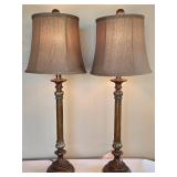 DR - Pair of Vintage Wooden Table Lamps - 33.5 in Tall