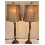 DR - Pair of Vintage Wooden Table Lamps - 33.5 in Tall