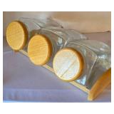 K - Canister Set on Wood Stand with Lids - 3 Canisters + Utensil Crock, Graters & Measuring Cups