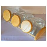 K - Canister Set on Wood Stand with Lids - 3 Canisters + Utensil Crock, Graters & Measuring Cups