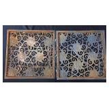 DR - Pair of Distressed Metal Plant Stands With Teardrop Stone Accents