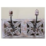 MR - White Metal Wall Shelf, Round Wall Hanging and Wooden Wall Hook Plaque