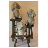 O - Decorative Resin Rabbit Figurines Hear No Evil See No Evil Speak No Evil and Decorative Stools