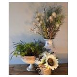 O - Butterfly Vase w/ Faux Foliage & Dish w/ Foliage & Burlap Sunflower Basket