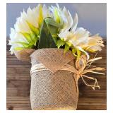 O - Butterfly Vase w/ Faux Foliage & Dish w/ Foliage & Burlap Sunflower Basket