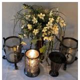 O - Lovely Home Decor Assortment including a Faux Floral Arrangement and Decorative Candle Holders