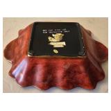 LR - Raymond Waites Ceramic Fruit Trio: Pear-Footed Pedestal Dish, Red Scalloped Bowl, Yellow Pear Jar