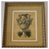 DR - Decorative Crafts Lacquered 4548 Gold Wall Shelves (Pair) & Ornate Corbels with 9x11 Framed Urn Print