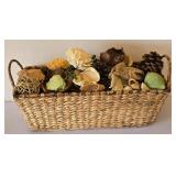 LR - Woven Basket with Natural Decor, Checkered Box & Cross - Rustic Decor Lot