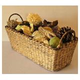 LR - Woven Basket with Natural Decor, Checkered Box & Cross - Rustic Decor Lot