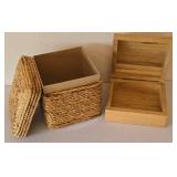 LR - Woven Basket with Natural Decor, Checkered Box & Cross - Rustic Decor Lot