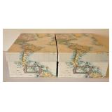 LR - Framed Caribbean Map and Pair of Map-Pattern Storage Boxes