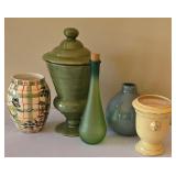 O2 - Green Glazed Apothecary Jar with Lid 12 in tall - 5-Piece Ceramic Lot