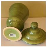 O2 - Green Glazed Apothecary Jar with Lid 12 in tall - 5-Piece Ceramic Lot