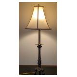 DR - Ornate Vintage Table Lamp with Cream Fabric Shade & Patina Base