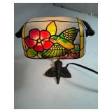 Brass Bronze Metal Hummingbird Painted Stained Glass Style Lamp