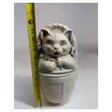 American Bisque Cat in Basket Cookie Jar