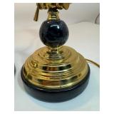 Set of (2) Brass Bankers Student Desk Lamp Adjustable Swing Arm With Marble Base - Works!