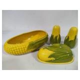 Shawnee Pottery - Corn King Casserole, Covered Butter Dish & Large Salt & Pepper Shaker Set