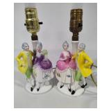 Pair of Victorian Couple Dancing Table Lamps - In Working Order