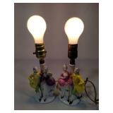 Pair of Victorian Couple Dancing Table Lamps - In Working Order