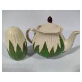 Shawnee Pottery - White Corn King Teapot w/Lid and Sugar Shaker