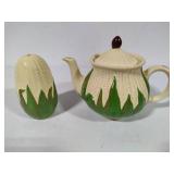 Shawnee Pottery - White Corn King Teapot w/Lid and Sugar Shaker