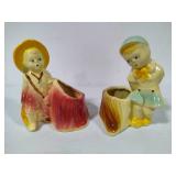 Shawnee Pottery - Two Boys by Stump Planters