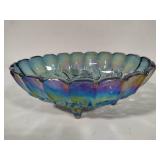 Indiana Glass Iridescent Blue Oval Scalloped Serving Bowl