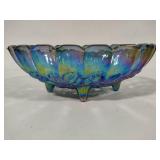 Indiana Glass Iridescent Blue Oval Scalloped Serving Bowl
