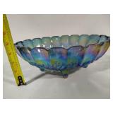 Indiana Glass Iridescent Blue Oval Scalloped Serving Bowl