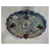 Indiana Glass Iridescent Blue Oval Scalloped Serving Bowl